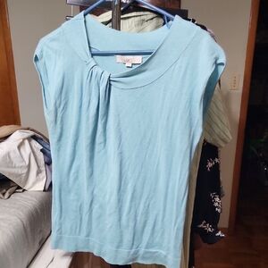 LOFT Blue Blouse with Gathered Neckline